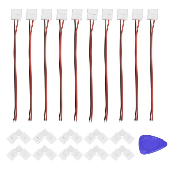 Uxcell 2 Pin 10mm LED Connector Kit 10X Strip Jumper Cable 10X L Gapless Connector