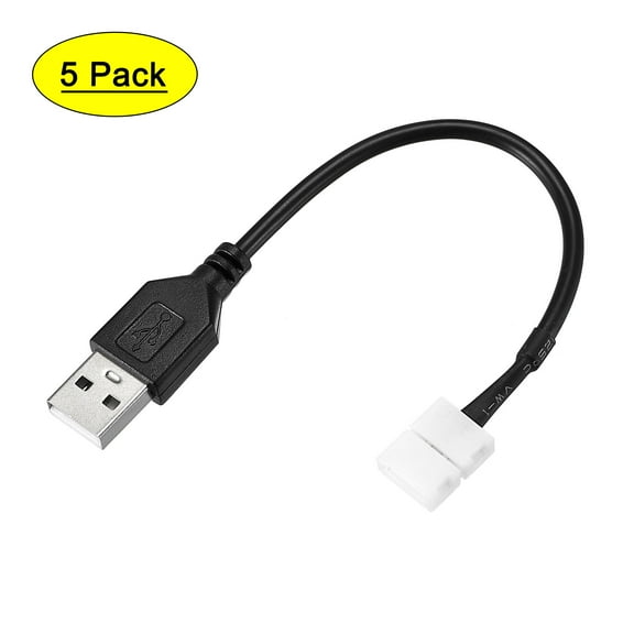 Uxcell 2 Pin 8mm Solderless Strip Connector to USB Cable 150mm Black 5Pcs