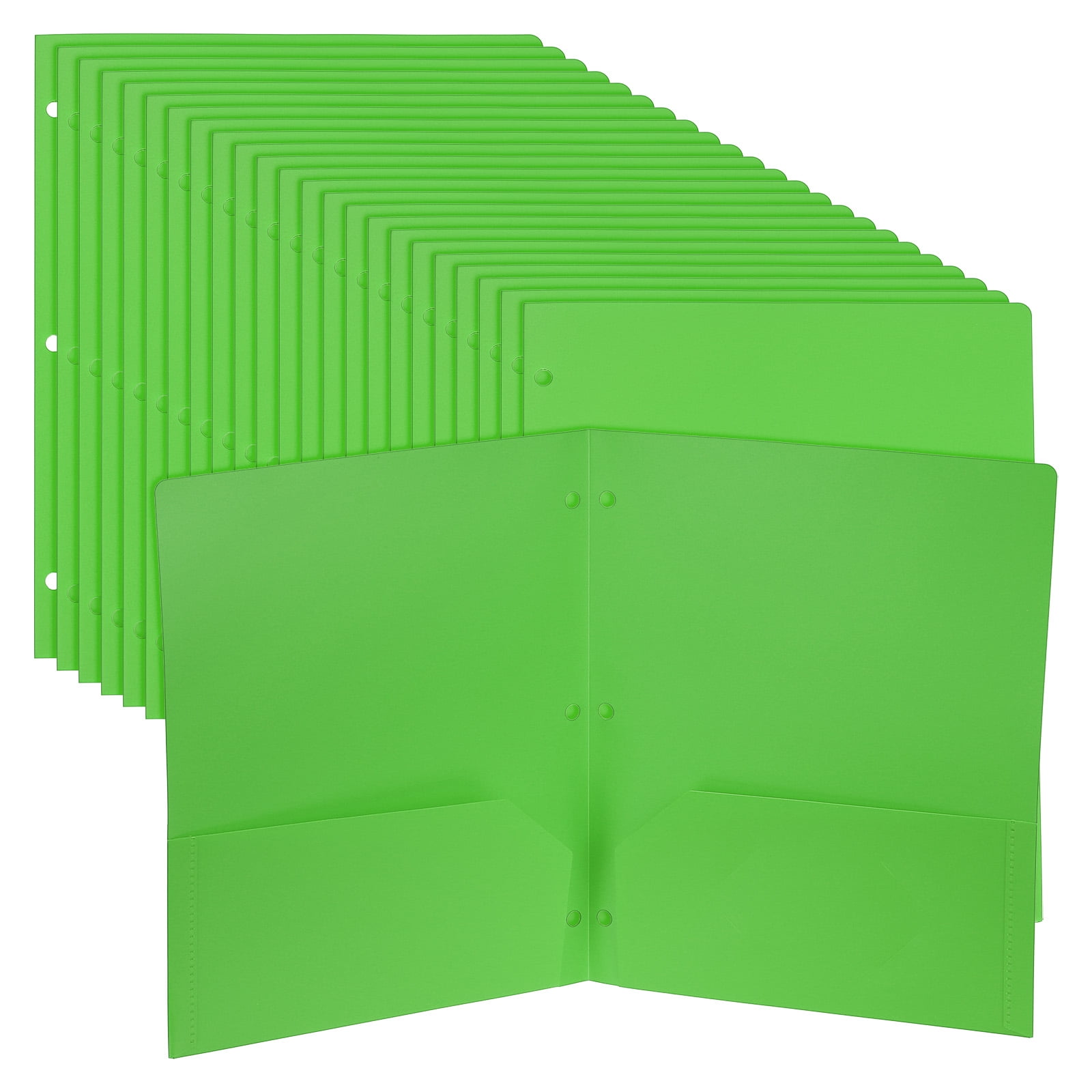 Uxcell Binder Dividers with Pockets, 24 Pack Heavy Duty Plastic Pocket Folders Letter Size 3 Hole Punch 2 Pocket Folders with Business Card Slot for 3 Ring Binder Office Home, Green