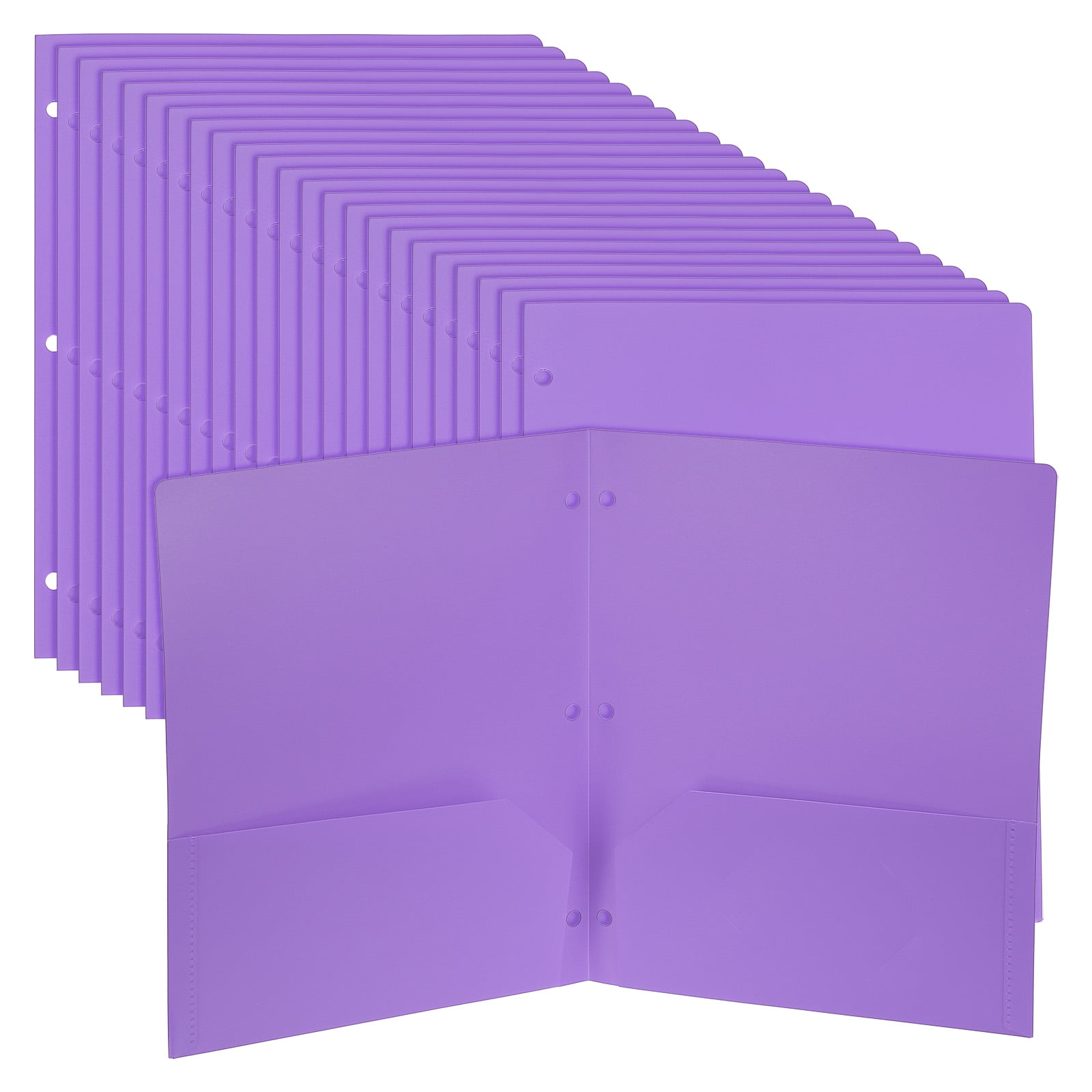 Uxcell Binder Dividers with Pockets, 24 Pack Heavy Duty Plastic Pocket Folders Letter Size 3 Hole Punch 2 Pocket Folders with Business Card Slot for 3 Ring Binder Office Home, Purple