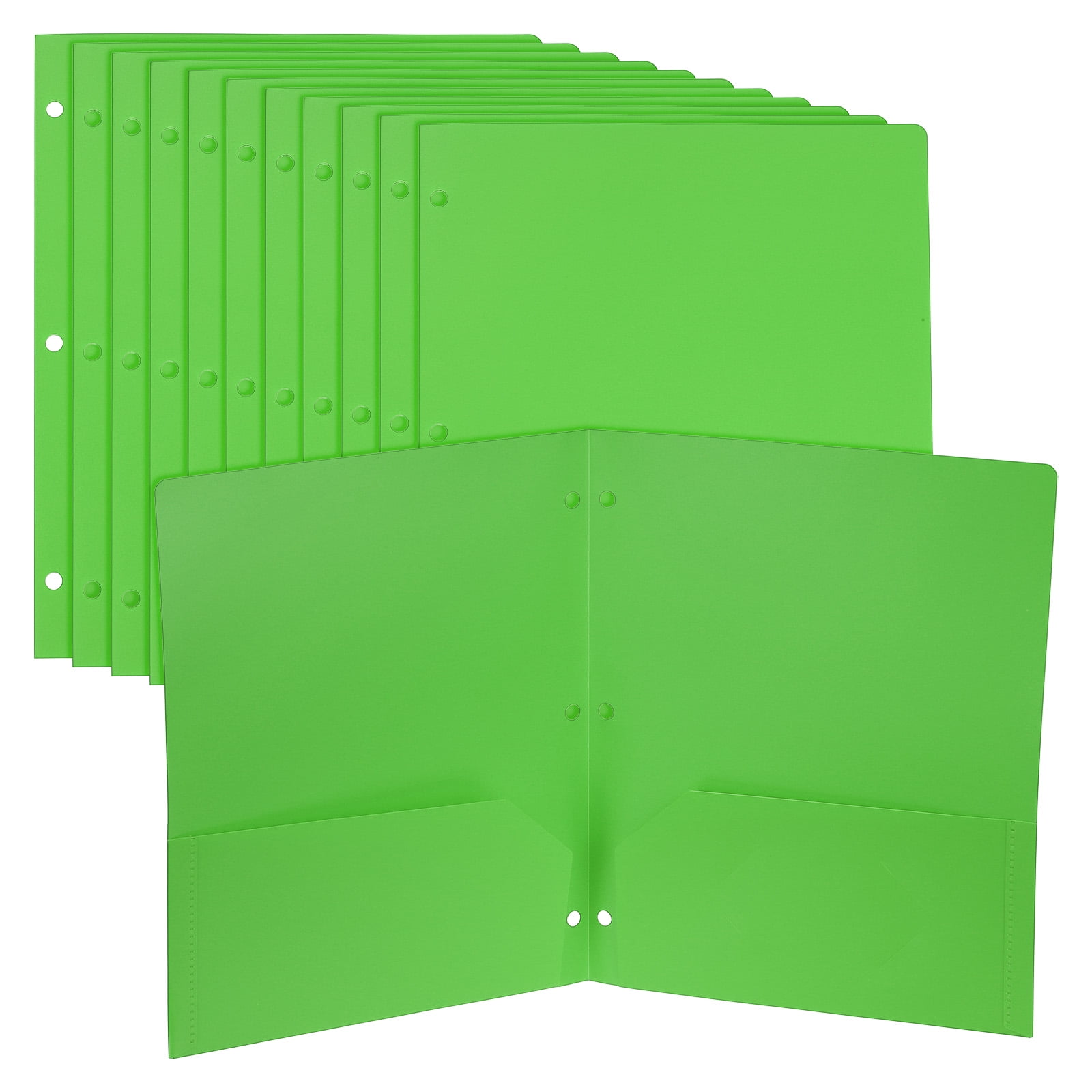Uxcell Binder Dividers with Pockets, 12 Pack Heavy Duty Plastic Pocket Folders Letter Size 3 Hole Punch 2 Pocket Folders with Business Card Slot for 3 Ring Binder Office Home, Green
