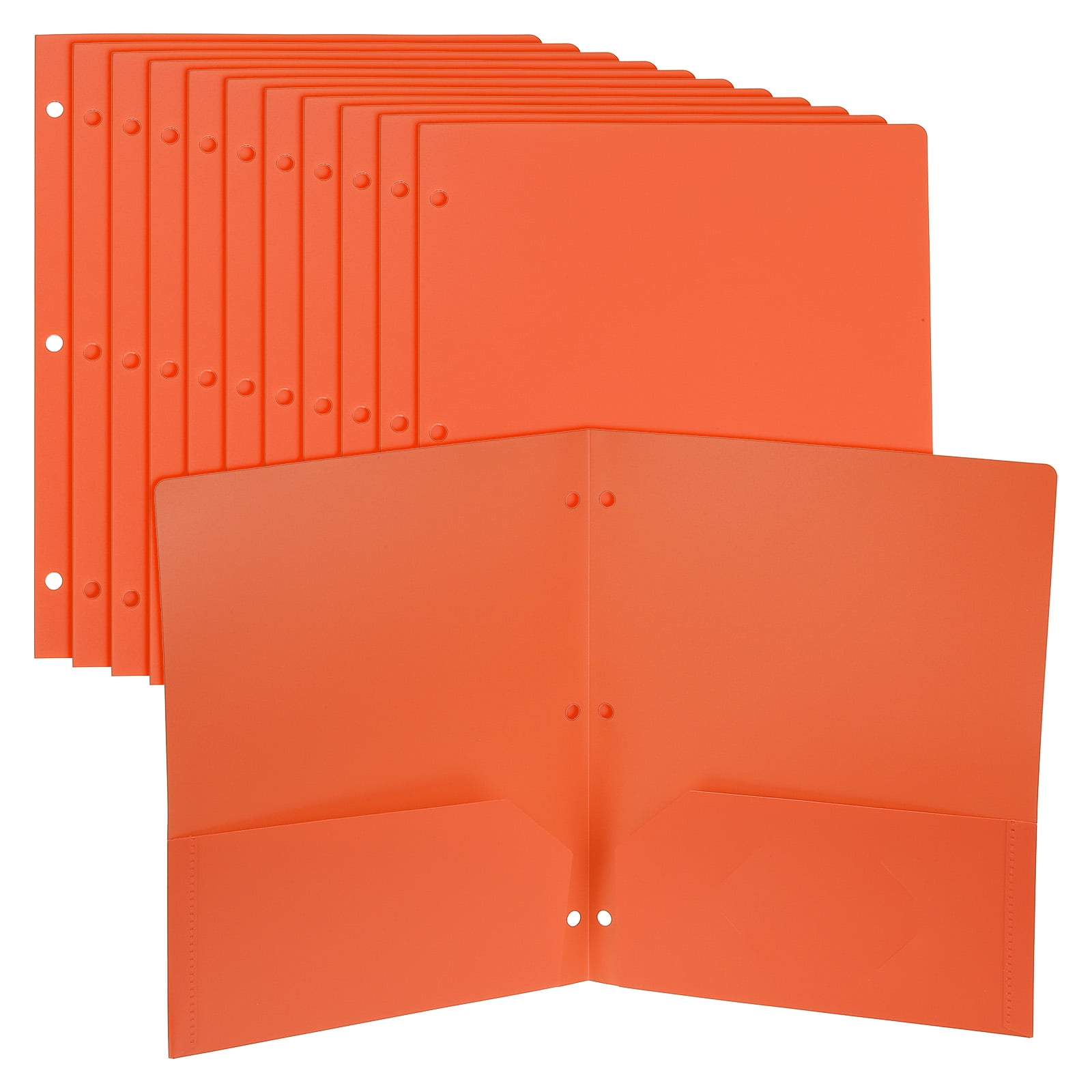 Uxcell Binder Dividers with Pockets, 12 Pack Heavy Duty Plastic Pocket Folders Letter Size 3 Hole Punch 2 Pocket Folders with Business Card Slot for 3 Ring Binder Office Home, Orange