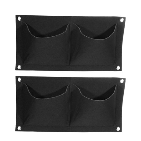 Uxcell 2 Pockets Vertical Hanging Felt Fabric Grow Bag Plant Container, Black 2 Pack