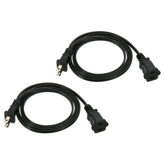 Uxcell 2 Prong 5Ft Extension Cord Male/Female Power Cord 2 Outlet Polarized Plug, Black 2 Pack
