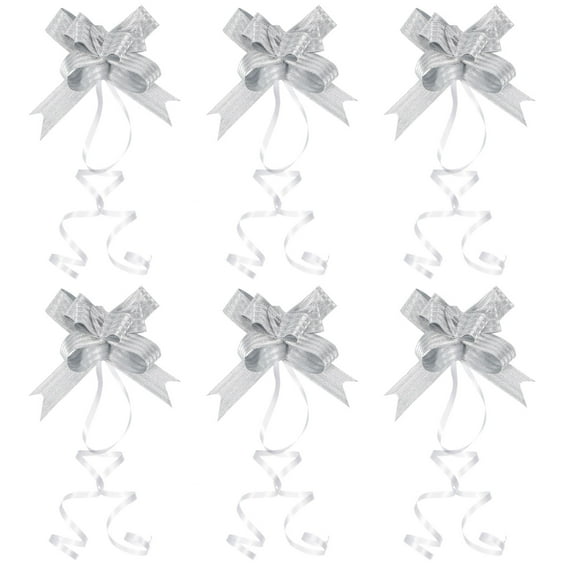Uxcell 2" Pull Bows Present Wrapping String Bows Ribbon Striped Style Decorative Bow Tie Silver Tone