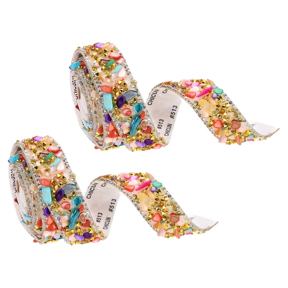 Uxcell 2 Roll 1 Yard x 0.79 Inch Crystal Rhinestone Ribbon, Self Adhesive Resin Crystal Trim Ribbon Strips Bling Artificial Gem Stone Beaded Applique for Clothing DIY Crafts, Multicolor