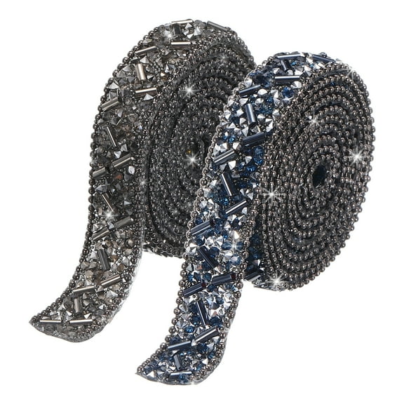 Uxcell 2 Roll 1 Yards 13mm Hotfix Rhinestone Ribbon for Arts & Crafts Projects Blue,Black