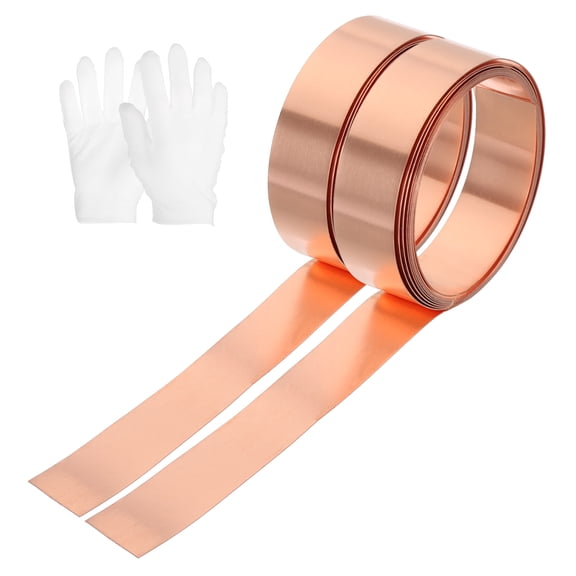 Uxcell Copper Sheet Roll, 99.9% Pure Copper Strip with White Cotton Gloves, Copper Flashing Metal Foil Plate for Crafting, Electricity, DIY Project 1000 x 10 x 0.3 mm 2