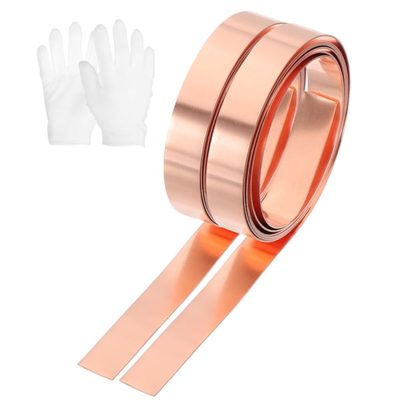 Uxcell Copper Sheet Roll, 99.9% Pure Copper Strip with White Cotton Gloves, Copper Flashing Metal Foil Plate for Crafting, Electricity, DIY Project 1000 x 10 x 0.5 mm 2