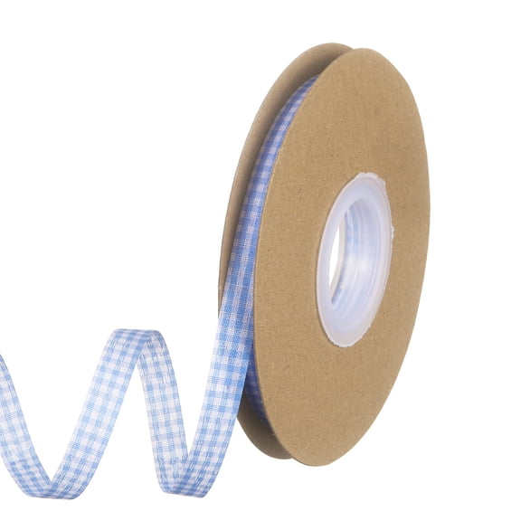 Uxcell 2 Roll Light Blue Gingham Ribbon, 3/8 Inch x 50 Yard Light Blue and White Plaid Ribbon, Thin Polyester Checkered Ribbon for Craft, Hair Accessories, Gift Wrapping, Party Decoration