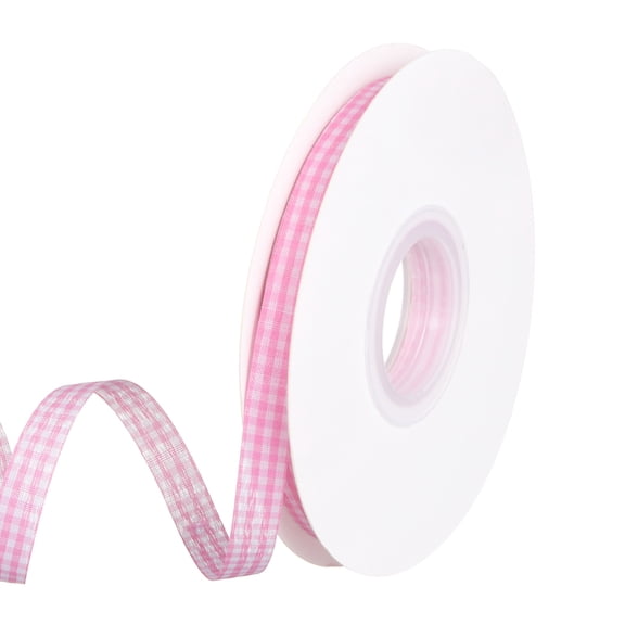 Uxcell 2 Roll Pink Gingham Ribbon, 3/8 Inch x 50 Yard Pink and White Plaid Ribbon, Thin Polyester Checkered Ribbon for Crafts, Hair Accessories, Gift Wrapping, Party Decoration