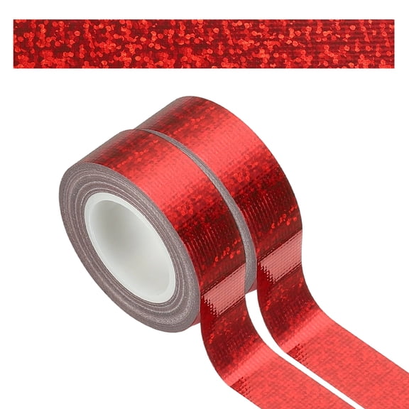 Uxcell 2 Roll Prism Tape, 15mm Self-Adhesive Holographic Reflective Decorative Tape for Crafts DIY Gift Packaging Art Scrapbook Wrapping Wall Decor, Red