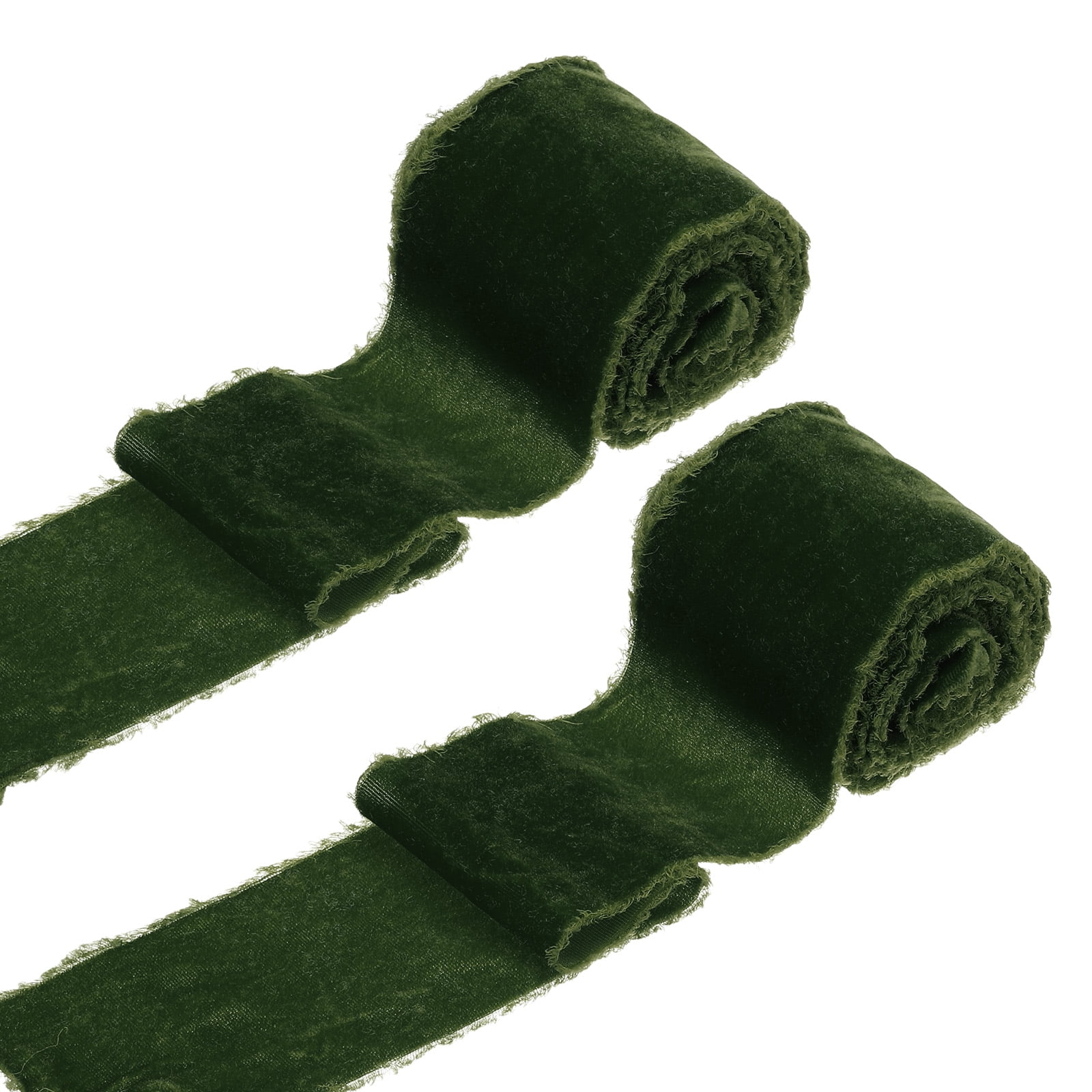 Uxcell 2 Roll Velvet Ribbon, 3 Inch x 3 Yard Handmade Silk Fringe Frayed Ribbon for Wedding Decoration, Dark Green