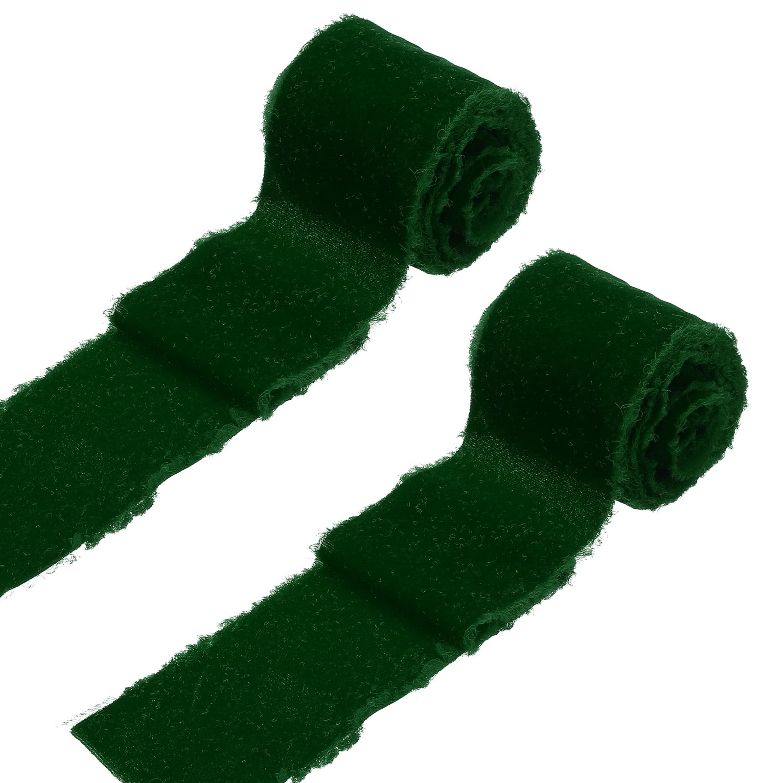 Uxcell 2 Roll Velvet Ribbon, 3 Inch x 3 Yard Handmade Silk Fringe Frayed Ribbon for Wedding Decoration, Deep Green