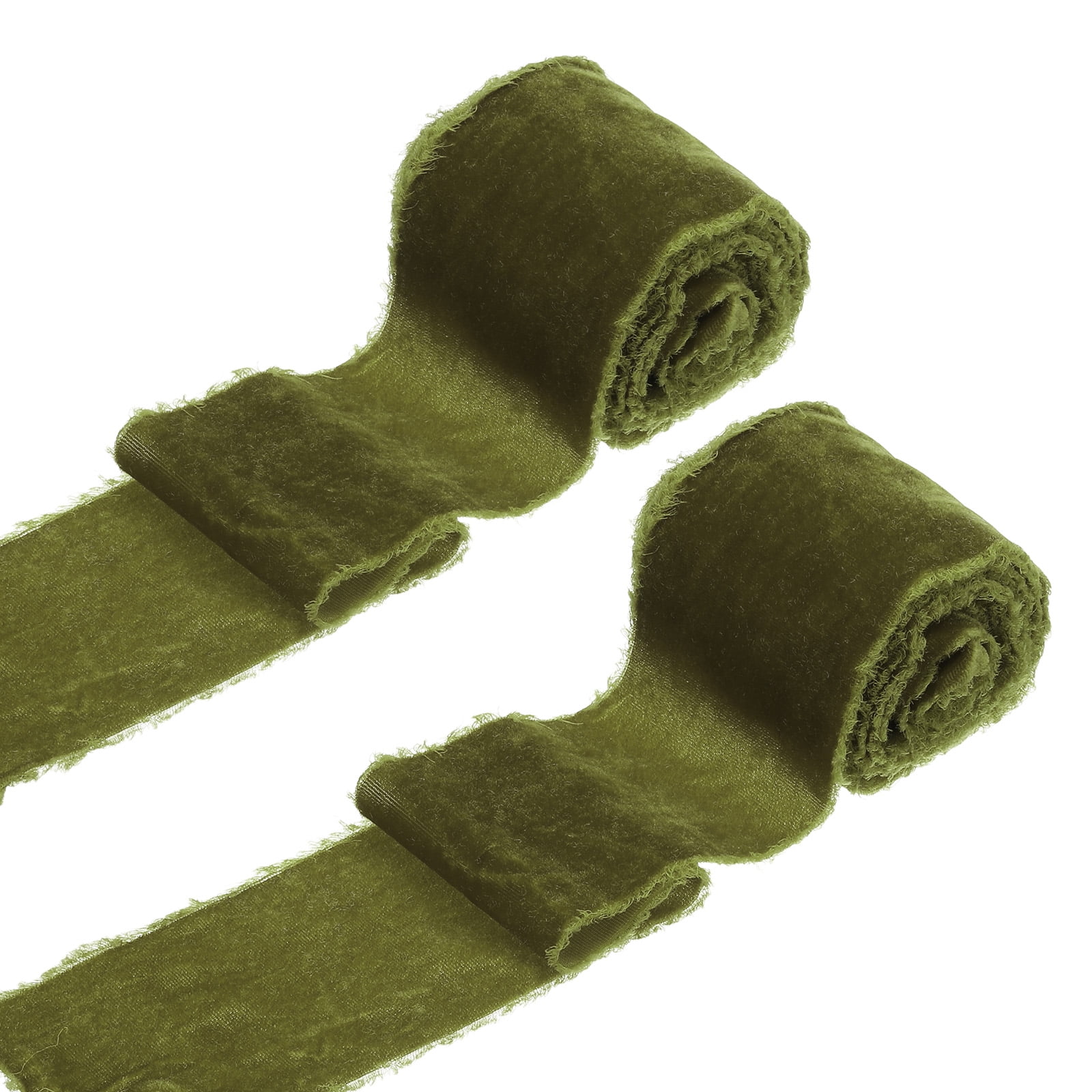 Uxcell 2 Roll Velvet Ribbon, 3 Inch x 3 Yard Handmade Silk Fringe Frayed Ribbon for Wedding Decoration, Glass Green