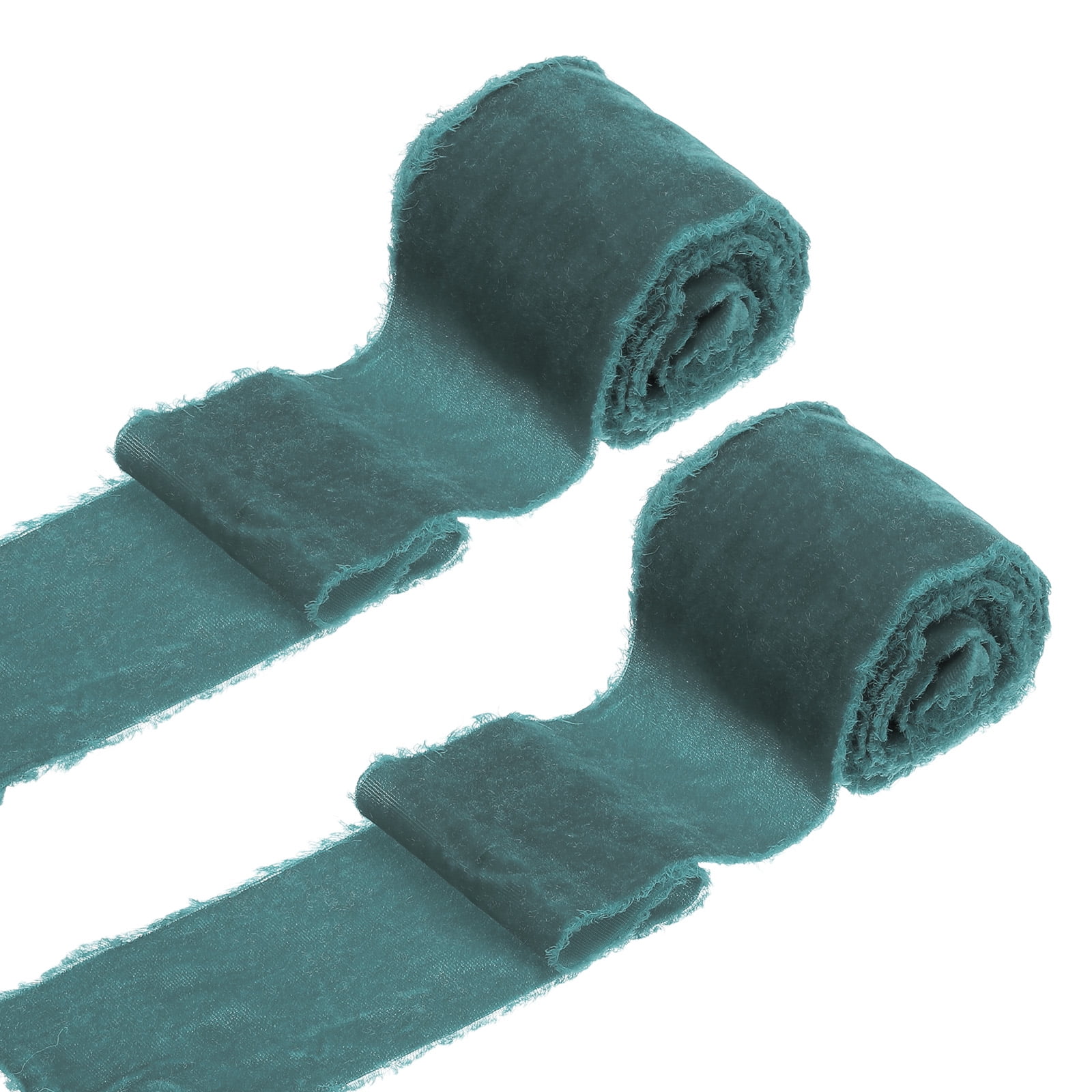 Uxcell 2 Roll Velvet Ribbon, 3 Inch x 3 Yard Handmade Silk Fringe Frayed Ribbon for Wedding Decoration, Gray Green