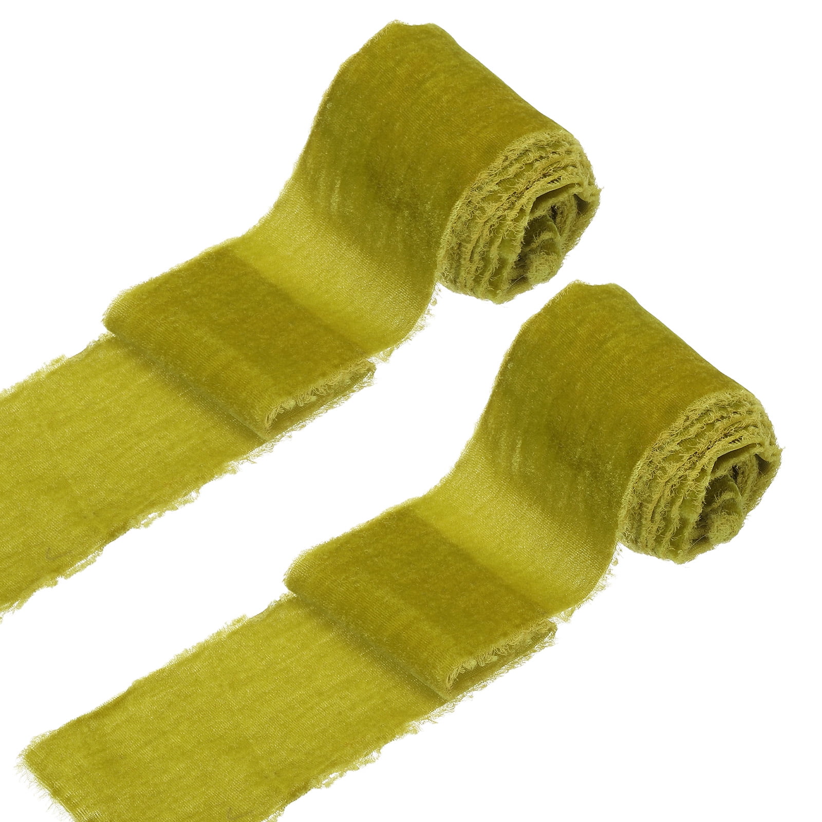 Uxcell 2 Roll Velvet Ribbon, 3 Inch x 3 Yard Handmade Silk Fringe Frayed Ribbon for Wedding Decoration, Green