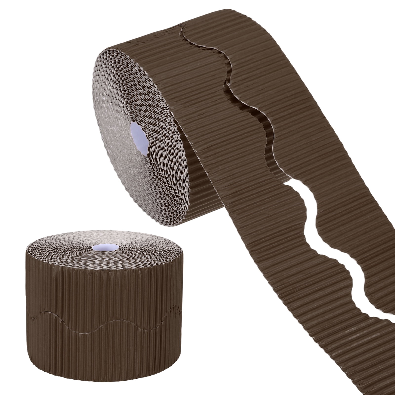 Uxcell 2 Rolls 24.6ft Bulletin Board Border, Scalloped Trim Paper Corrugated Paper Wavy Border for Bulletin Crafts Offices DIY Project Party Cork Poster, Brown
