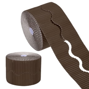 Uxcell 2 Rolls 24.6ft Bulletin Board Border, Scalloped Trim Paper Corrugated Paper Wavy Border for Bulletin Crafts Offices DIY Project Party Cork Poster, Brown