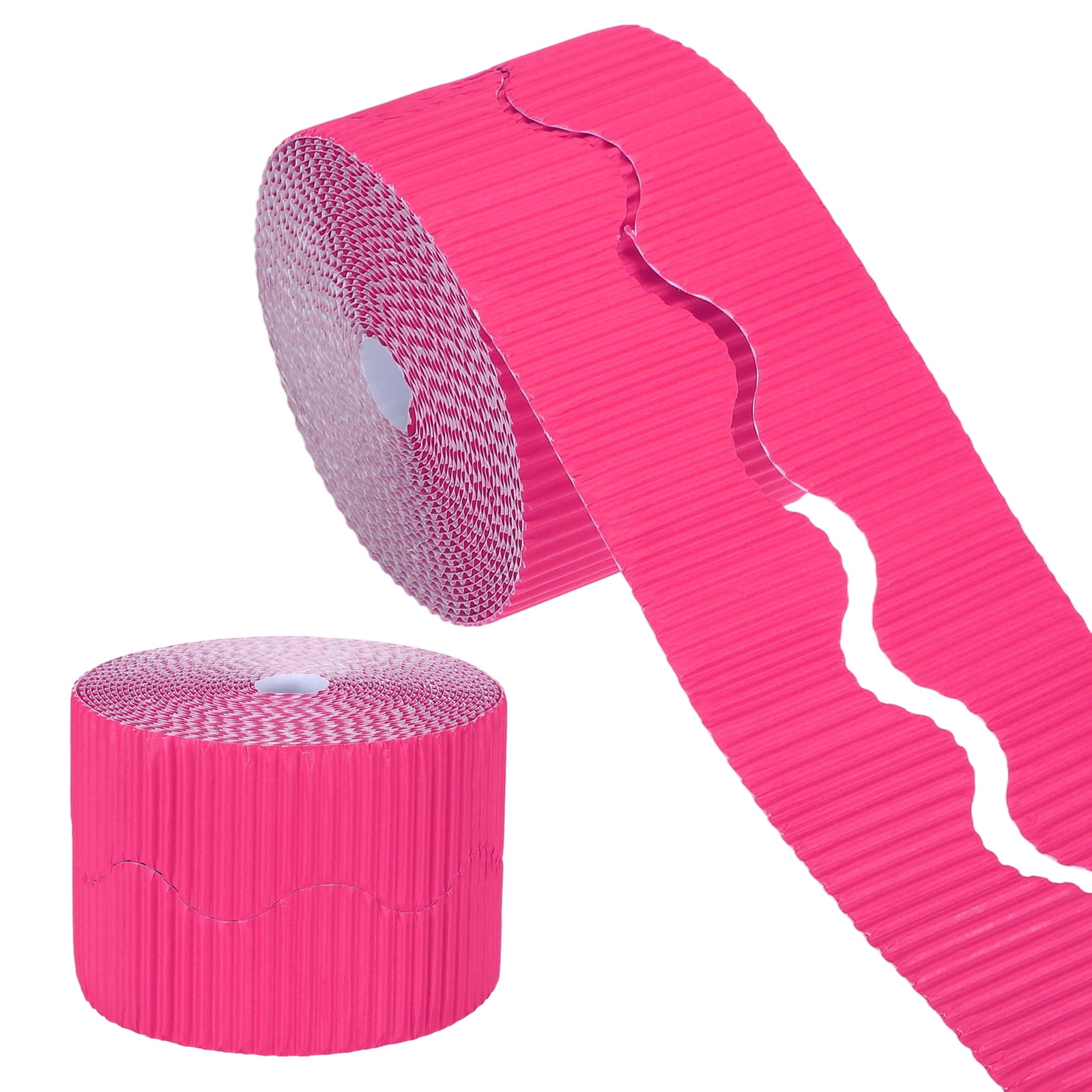 Uxcell 2 Rolls 24.6ft Bulletin Board Border, Scalloped Trim Paper Corrugated Paper Wavy Border for Bulletin Crafts Offices DIY Project Party Cork Poster, Rose Red