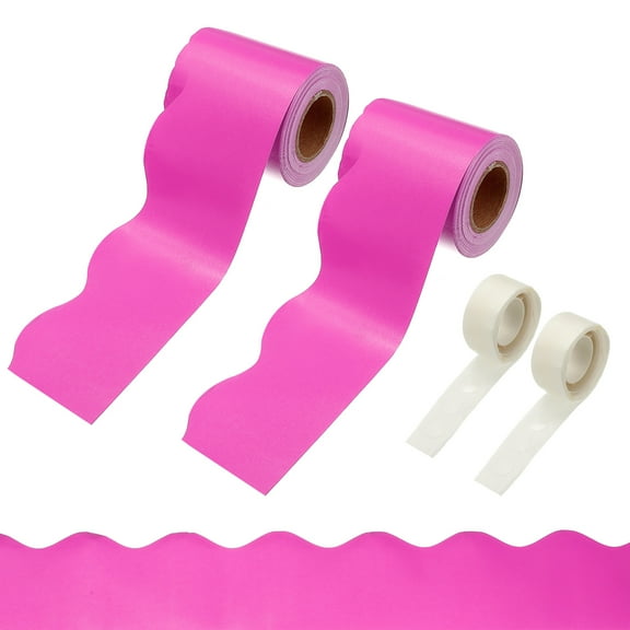 Uxcell 2 Rolls Bulletin Board Borders, 65.6ft Dark Pink Border with Clear Sticky Dots