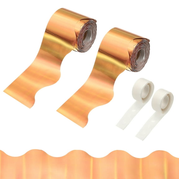 Uxcell 2 Rolls Bulletin Board Borders, 65.6ft Laser Gold Border with Clear Sticky Dots