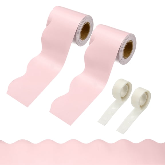 Uxcell 2 Rolls Bulletin Board Borders, 65.6ft Macaron Pink Border with Clear Sticky Dots