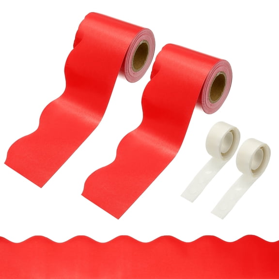 Uxcell 2 Rolls Bulletin Board Borders, 65.6ft Red Border with Clear Sticky Dots