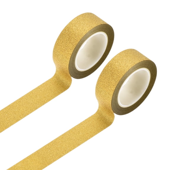 Uxcell 2 Rolls Glitters Washi Tape 0.6 Inch x 11 Yards Decorative Tape, Gold