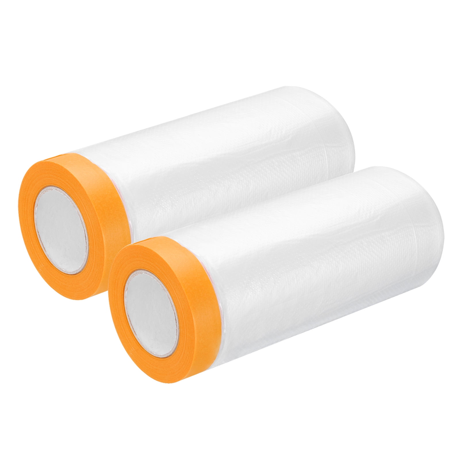 Uxcell 2 Rolls Painters Plastic With Tape, 9 x 52 Ft  Pre-Taped Masking Film Tape, Yellow/Clear