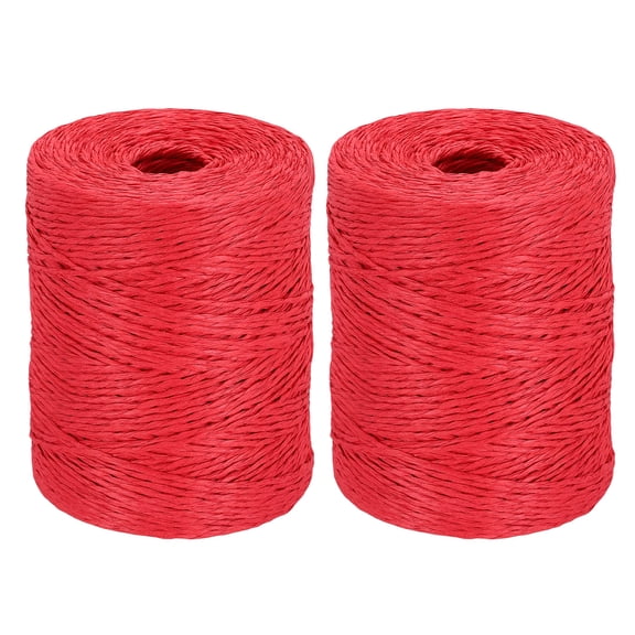 Uxcell 2 Rolls Red Raffia Yarn, 328 Yard Crochet Raffia Ribbon 1/16" Wide Natural Paper Rope String for Gift Wrapping Crocheting Knitting DIY Crafts