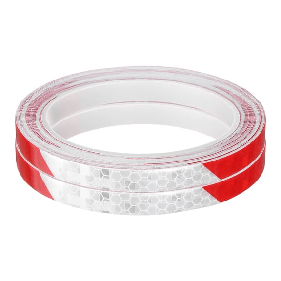 Uxcell 2 Rolls Reflective Tape 0.4"x26ft Adhesive Night Safety Warning Tapes Outdoor Bicycle Adhesive Reflector Stickers for Vehicles Trailers Trucks Bike Cars Signs, Red White
