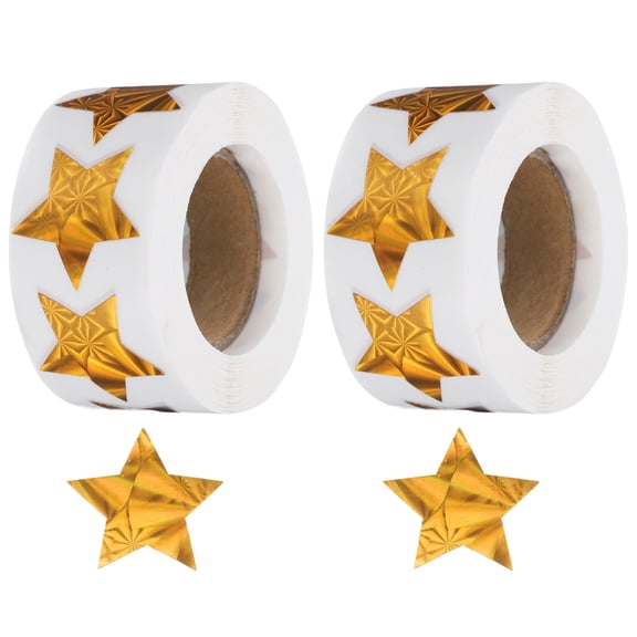 Uxcell 2 Rolls Shiny Star-Shaped Stickers 1 Inch Self-Adhesive Label, Gold(C-76-25)