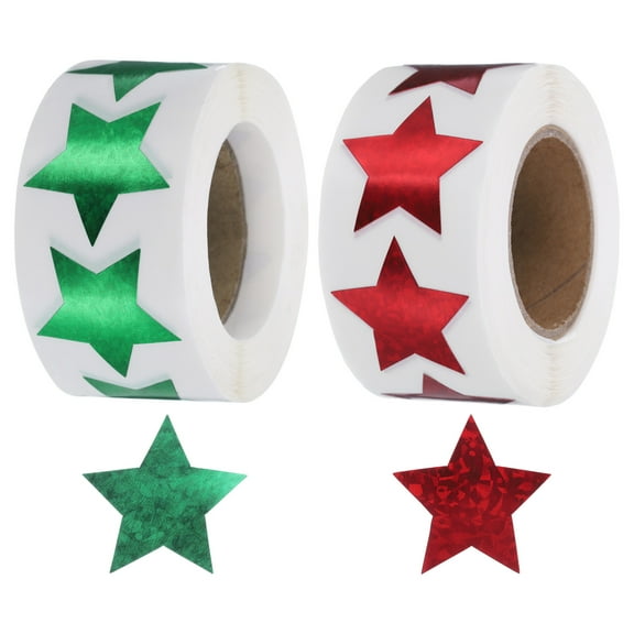 Uxcell 2 Rolls Shiny Star-Shaped Stickers 1 Inch Self-Adhesive Label, Red/Green(C-86-25/C-84-25)