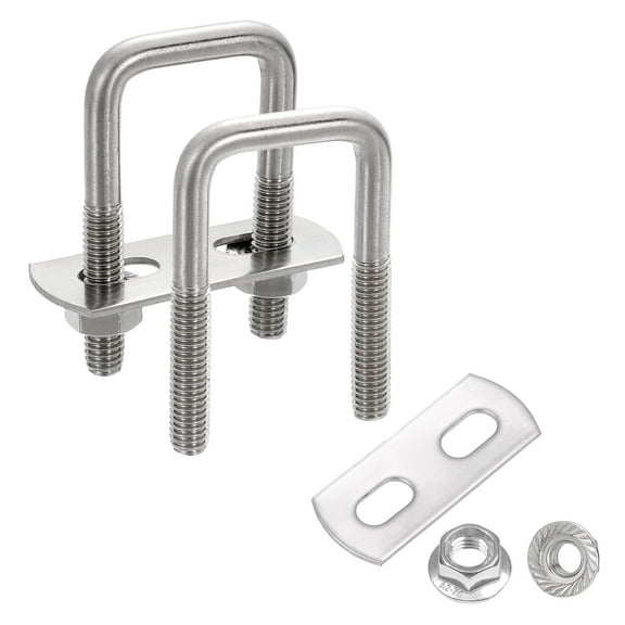Uxcell 2 Set 13/16" Inner Wide Round U Bolts, 2" Length 304 Stainless Steel U-Bolts with Flange Hexagon Nuts, Frame Plates for Trailer, Automotive, (20mm W x 50mm L)