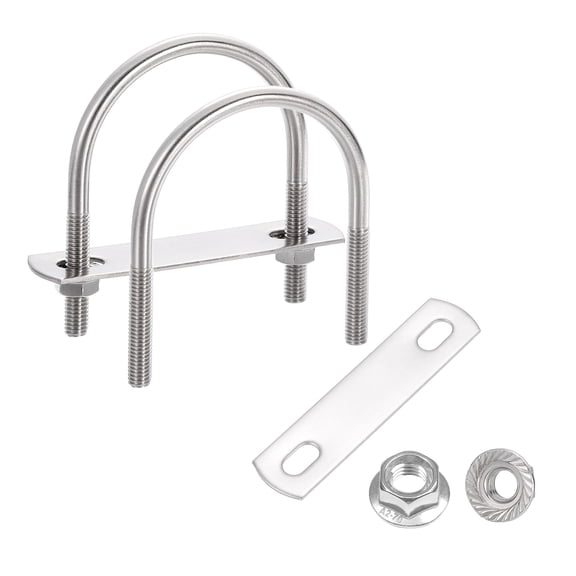 Uxcell 2 Set 2" Inner Wide Round U Bolts, 2-5/8" Length 304 Stainless Steel U-Bolts with Flange Hexagon Nuts, Frame Plates for Trailer, Automotive, (51mm W x 66mm L)