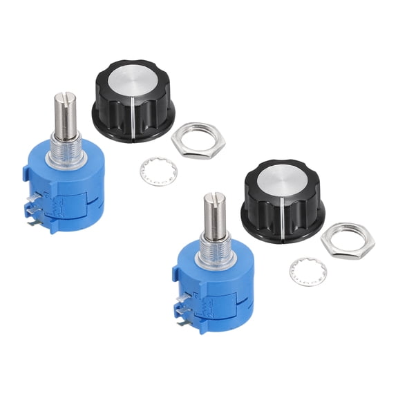 Uxcell 2 Set 3590S-2-102L 1Kohm Rotary Potentiometer, Precision Multi Turn Wirewound Potentiometer for Measuring Equipment with Type A03 Knob Cap Anti-Slip Washer
