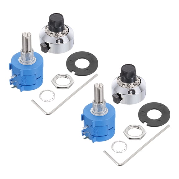 Uxcell 2 Set 3590S-2-203L 20Kohm Rotary Potentiometer, Precision Multi Turn Wirewound Potentiometer for Measuring Equipment with TOP Knob Cap Non-slip Washer Nut Hexagonal Wrench Base