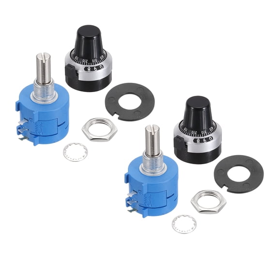 Uxcell 2 Set 3590S-2-502L 5Kohm Rotary Potentiometer, Precision Multi Turn Wirewound Potentiometer for Measuring Equipment with Type 2 Knob Cap Anti-Slip Washer Nut