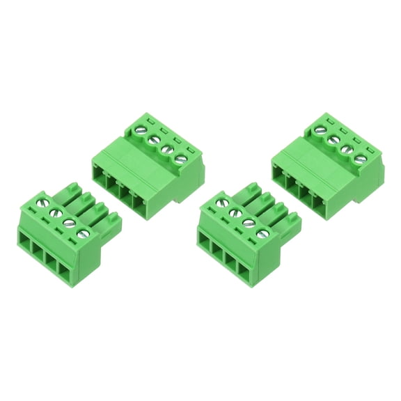 Uxcell 2 Set 4 Pin 3.81mm Pitch PCB Mount Screw Terminal Block Connector, Right Angle Pluggable Phoenix Plug for DIY Electronics Audio Power Modules 26-16AWG Cable