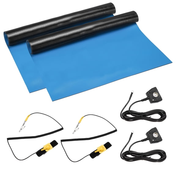 Uxcell 2 Set Anti Static Mat Kit for PC Building, 17"x25" Rubber ESD Soldering Mat Kit with Wrist Strap and Grounding Cord for Computer Electronics Repair and Home PC Upgrade, Sky Blue
