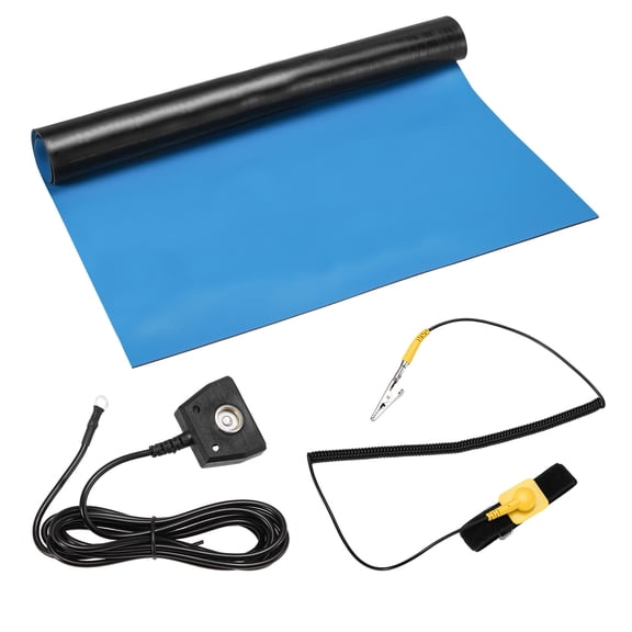 Uxcell 2 Set Anti Static Mat Kit for PC Building, 17"x25" Rubber ESD Soldering Mat Kit with Wrist Strap and Grounding Cord for Computer Electronics Repair and Home PC Upgrade, Sky Blue