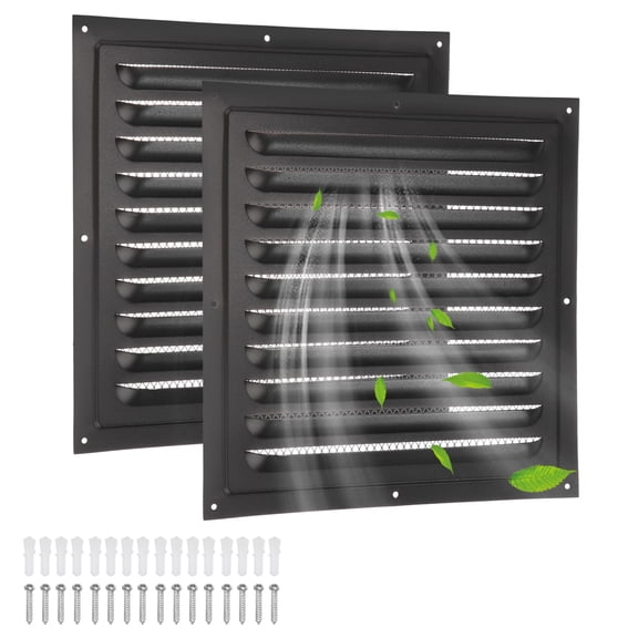 Uxcell 2 Set Attic Vent 10" x 10" Stainless Steel Square Louver Gable Vent Grille with Built-in Screen for Exterior Doors Wall House Attic Garage Ceiling, Black