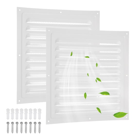 Uxcell 2 Set Attic Vent 10" x 10" Stainless Steel Square Louver Gable Vent Grille with Built-in Screen for Exterior Doors Wall House Attic Garage Ceiling, White