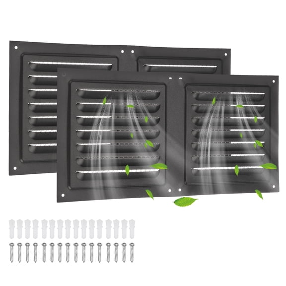 Uxcell 2 Set Attic Vent 6" x 12" Stainless Steel Square Louver Gable Vent Grille with Built-in Screen for Exterior Doors Wall House Attic Garage Ceiling, Black