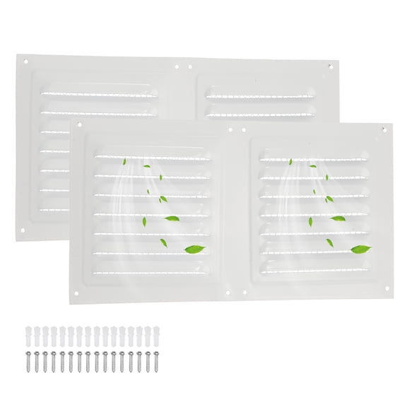 Uxcell 2 Set Attic Vent 6" x 12" Stainless Steel Square Louver Gable Vent Grille with Built-in Screen for Exterior Doors Wall House Attic Garage Ceiling, White