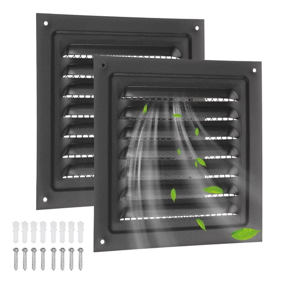 Uxcell 2 Set Attic Vent 6" x 6" Stainless Steel Square Louver Gable Vent Grille with Built-in Screen for Exterior Doors Wall House Attic Garage Ceiling, Black