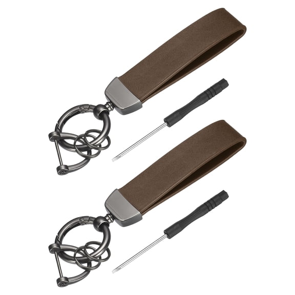 Uxcell 2 Set Car Key Chain Ring Clip 4.9 Inch Leather Keychain Key Fob Wristlet Keychain with Anti-Lost D Ring & Keyrings Fit Women Men for Home Car, Dark Brown Matt Gun