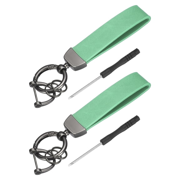 Uxcell 2 Set Car Key Chain Ring Clip 4.9 Inch Leather Keychain Key Fob Wristlet Keychain with Anti-Lost D Ring & Keyrings Fit Women Men for Home Car, Light Blue Matt Gun