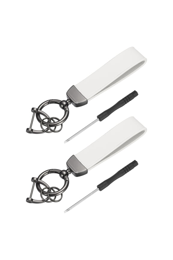 2 Set Car Key Chain Ring Clip 4.9 Inch Leather Keychain Key Fob Wristlet Keychain with Anti-Lost D Ring & Keyrings Fit Women Men for Home Car, White Matte Gun